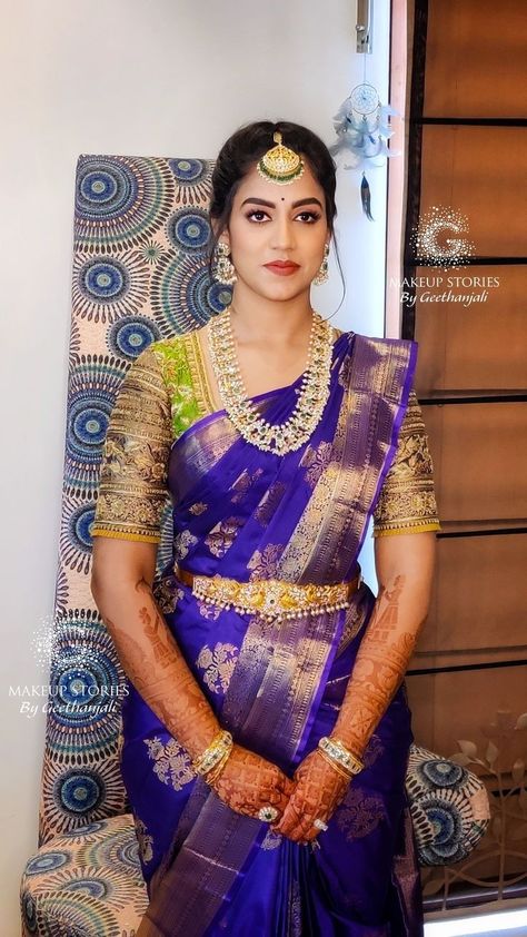 Simple Bridal Makeup Indian South, Kasula Peru Vaddanam, Revathi Nikhil, Dhare Saree, Bridal Dresses Ideas, South Indian Bridal Look, Kasula Peru, Indian Bridal Look, Look 2023