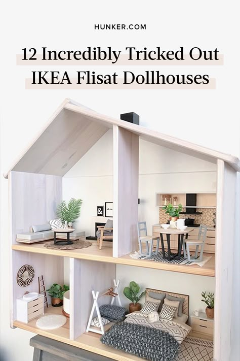 If you're looking for a fun addition to your nursery, try the Flisat dollhouse, which can be totally tricked out, as proven by these creative parents/DIYers. Check out their impressive designs. #hunkerhome #ikea #dollhouse #dollhouseideas #kidsroom Ikea Dollhouse Diy, Flisat Ikea Dollhouse, Diy Ikea Dollhouse, Ikea Doll House, Ikea Dolls House, House For Barbie, Ikea Flisat Dollhouse, Baby Zimmer Ikea, Flisat Dollhouse