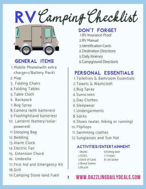 Packing List For Camper Trailer, Rv Camping Packing List, Camper List Rv Checklist, Camper List Checklist, Rv Packing Checklist, Camper Set Up Checklist, Motorhome Packing List, Camper Camping Checklist, Trailer Camping Packing List