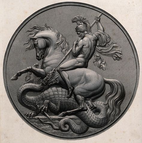 Saint George And The Dragon, Wellcome Collection, Coin Art, Antique Images, Desenho Tattoo, Dragon Slayer, Saint George, St George, Picture Collection