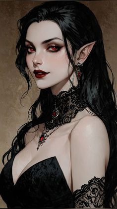 Undead Female Character Design, Eldritch Concept Art, Dnd Dhampir Female, Dnd Character Concept Ideas, Woman Vampire Art, Hot Witch Art, Vampire Character Inspiration, Victorian Vampire Character Design, Gothic Dnd Character