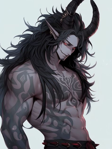 Demon Clothes Male, Feral Tiefling Male, Demon Oc Art Male, Hot Demon Art Male, Demon Oc Design, Demon Boy Oc, Dragon Man Hybrid, Male Monster Oc, Male Demon Oc