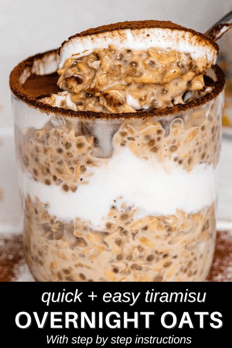 Overnight Oats Healthy Tiramisu, Tiramisu Overnight Oats With Mascarpone, Mocha Overnight Oats Healthy, Overnight Oat Tiramisu, Ricotta Overnight Oats, Creme Brulee Overnight Oats, Vegan Tiramisu Overnight Oats, Tiramisu Overnight Oats Greek Yogurt, Healthy Tiramisu Overnight Oats