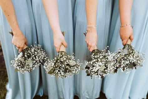 Gypsophila Eucalyptus Bouquet, Entourage Flowers Bouquets, Simple Bridesmaid Bouquets Winter, Wedding Entourage Flowers, Eucalyptus And Gypsophila Bouquet, Gypsophila And Eucalyptus Bouquet, Bridesmaid Gypsophila Bouquet, Gypsophila Bouquet Bridesmaid, Bride Bouquets Rustic