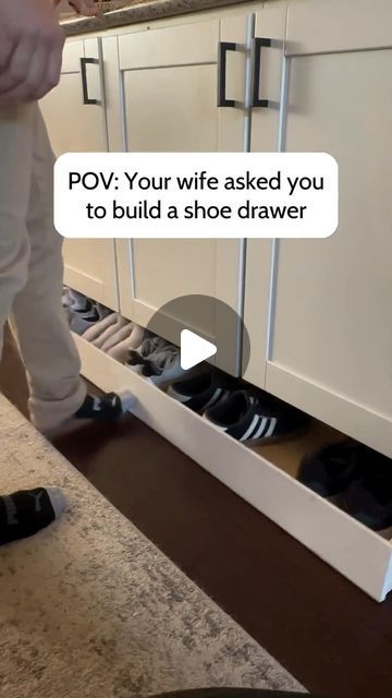 HOME ORGANIZATION & DECOR on Instagram: "👟Check out this genius shoe drawer idea by @theideadad 😍Is it a must-have for your closet or a nice-to-have? 🤔 Tell me your thoughts!  Credit @theideadad * * * No copyright infringement intended,please DM for fix/removal * * #diyonabudget #diyhomeimprovement #diyforlife #farmhousediy #diymama #diyinspo #diyhomeprojects #diyrenovation #diyinspiration #quarantineprojects #mydailyrenovation #thatorganizedhome#shoestorage #doityourselfproject#easydiy #diyvideo #homeprojects #homediy  #diytutorial#diyhome #houserenovation #diyvideos #farmhouseinspired #upcycledfurniture#diyideas #renovationproject #decorinspo" Sliding Shoe Drawer, Shoe Drawer Under Cabinet, Shoe Drawer Ideas, Skubb Shoe Box Hack, Diy Shoe Drawer, Shoes Furniture Ideas, Diy Hidden Shoe Storage, Shoe Drawers In Closet, Built In Shoe Cabinet