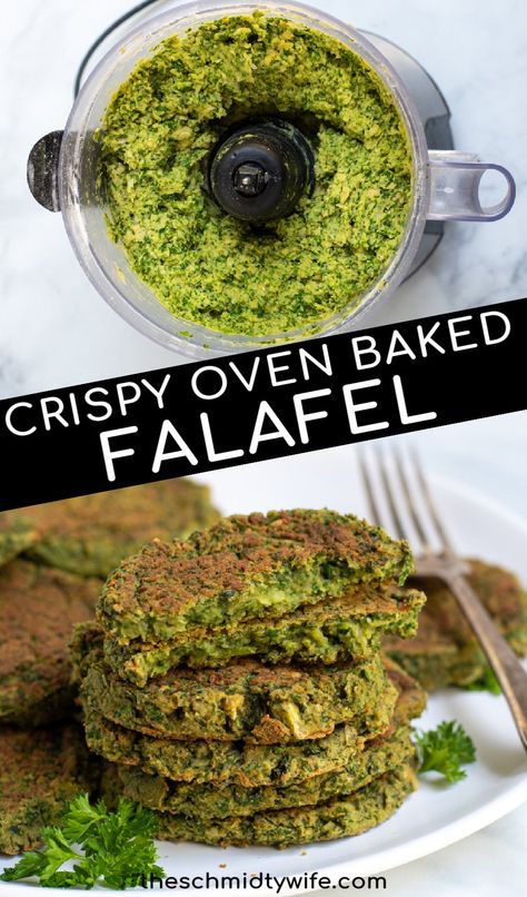 This recipe for healthy Oven Baked Falafel is a great weeknight meatless option. Learn how to make crispy baked falafel from canned chickpeas without the deep-frying! falafel recipe| canned chickpeas | healthy | baked | vegetarian Canned Chickpea Falafel, Falafel Recipe Canned Chickpeas, Egyptian Falafel, Chickpea Falafel Recipe, Healthy Falafel Recipe, Falafel With Canned Chickpeas, Vegan Fritters, Baked Falafel Recipe, Vegetable Patties