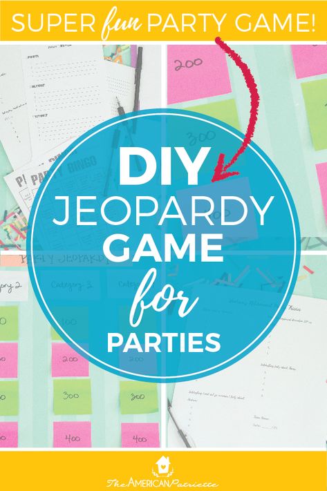 DIY Jeopardy Game for Parties - Tons of Category and Question Ideas for a Homemade Jeopardy Board, perfect for teens and adults at birthday parties, showers, parties, and game nights! #jeopardy #partygames #boardgames #gamenight Birthday Jepordy Game Diy, Family Jeopardy Game Questions, Diy Jeapordy Board, Jeopardy Game Board Diy, Homemade Jeopardy Board, Bachelorette Jeapordy Board, Staff Games, Jeopardy Board, Biblical Hospitality