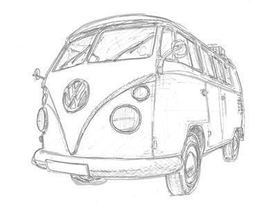 Dribbble - VW Campervan Split Screen by 30two (Duncan Rynehart) Vw Bus Drawing, Vw Van Drawing, Vw Camper Drawing, Campervan Drawing, Van Sketch, Volkswagen Van Drawing, Vw Camper Van Drawing, Van Drawing, Kombi Camper