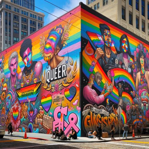 Queer Street Art: Messages of Resistance and Liberation https://shava.co/blogs/shava/queer-street-art-messages-of-resistance-and-liberation #Blog #SocialMediaForChange #Pride #bi #bisexual #dragqueen #gay #gayboy #gaypride #instagay #lesbian #lgbt #lgbtq #lgbtqia #love #loveislove #makeup #nonbinary #pride #LoveWins Pride Graffiti, Queer Liberation, Gay Rights Movement, Mural Art Design, Garden Mural, Queer Art, Powerful Art, Gay Art, Street Artists