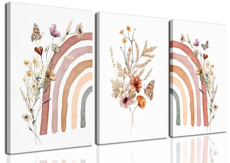 PRICES MAY VARY. Unique Design: Our 3-piece canvas print set features a cute and colorful boho rainbow with wildflowers, creating a unique and stylish piece of home decoration that adds personality and character to any room. Suitable for Various Rooms: These canvas prints are perfect for decorating your girls' nursery, kids' room, baby room, classroom, or bedroom, and adding a touch of boho style to your home decor. Premium Quality: These canvas prints are made with high-quality materials the pr Boho Nursery Wall Decor, Decorating Toddler Girls Room, Rainbow Room Decor, Wildflower Decor, Boho Rainbow Nursery, Rainbow Wall Decor, Rainbow Nursery Decor, Girls Room Wall Decor, Colorful Baby