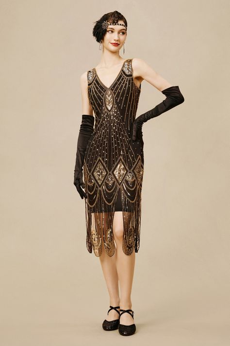 Shop 1920s Dresses - Art Deco Flapper Dress | BABEYOND 1930s Glamour, Themed Dresses, Roaring 20s Dresses, 1920s Headpiece, 20s Dresses, Beaded Flapper Dress, Great Gatsby Dresses, Flapper Dresses, Gatsby Dress