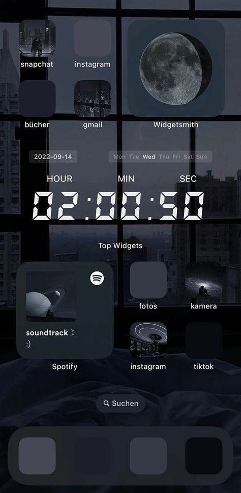 Dark Lockscreen Ideas, City Wallpaper Daylight, Ios 16 Wallpaper Dark Aesthetic, Ipad Wallpaper Ideas Dark, Ios 15 Home Screen Ideas Dark, Homescreen Widget Ideas Aesthetic, Aesthetic Dark Homescreen Layout, Ios Homescreen Ideas Dark, Dark Ios 16 Home Screen
