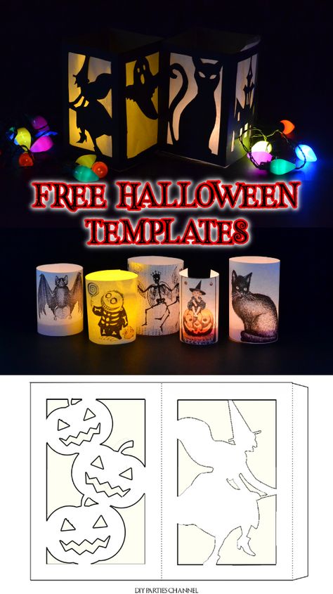 Diy Halloween Paper Lanterns, Printable Lantern Templates, Halloween Lantern Ideas, Halloween Silhouettes Templates Free Printable, Lantern Template Free Printable, Halloween Decorations Cricut, Halloween Lantern Decor, Halloween Templates Free Printable, Halloween Silhouettes Templates