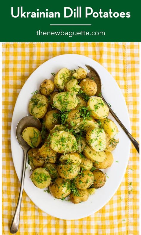 Ukrainian dill potatoes are one of the most popular eastern European potato dishes. Wildly delicious, easy to make, just 4 ingredients! thenewbaguette.com #ukrainianfood #potatorecipes #dillpotatoes #potatosalad Baguette Recipes, Buttery Potatoes, Dill Potatoes, Russian Dishes, European Dishes, Eastern European Recipes, Ukrainian Recipes, No Calorie Foods, Global Recipes