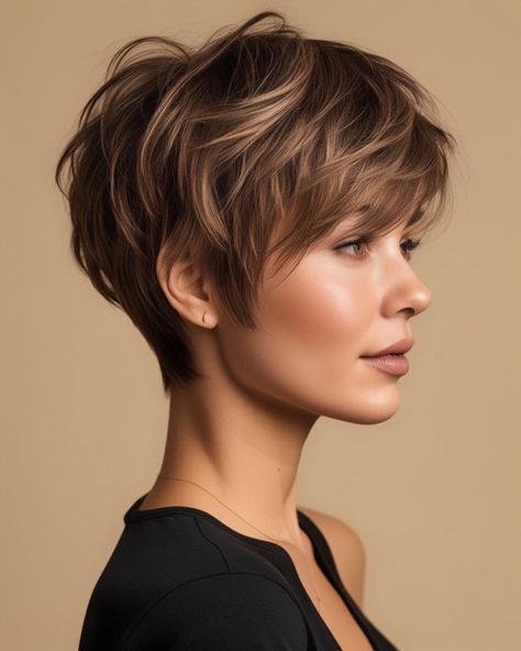 How To Style A Short Pixie, Piecy Pixie Haircut, Pixie Long On Top, Pixel Haircut, Women’s Short Haircuts Pixie, Short Hairstyle Women 2024, Short Textured Pixie Cut, Bixie Colour Haircut 2024, Pixie 2024