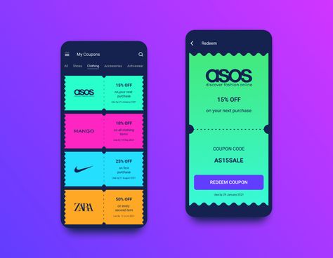 Redeem Coupon on Behance Programming Apps, Mobile Ui Design, Coupon Apps, Coupon Design, Ux Web Design, Design Ui, Workout Apps, App Ui, Visual Design