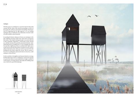 Pape Bird Observation Tower Competition Winners Watch Tower Architecture, Bird Watching Tower, Tower Architecture, Floating Architecture, Observation Tower, Walkway Design, Open Architecture, Pavilion Architecture, Architecture Presentation Board