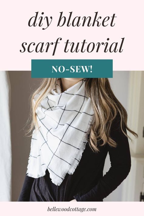 Blanket scarves are a great handmade gift idea and making your own is both easy and fun. This step-by-step tutorial for a no sew DIY Blanket Scarf will walk you through everything you need to know to choose the right fabric and make a cute new scarf for cold weather days! Relaxing Crafts, Blanket Scarf Tutorial, Diy Blanket Scarf, Homemade Scarves, Scarf Sewing Pattern, How To Wear A Blanket Scarf, Homemade Blankets, Bulky Scarf, Diy Blanket