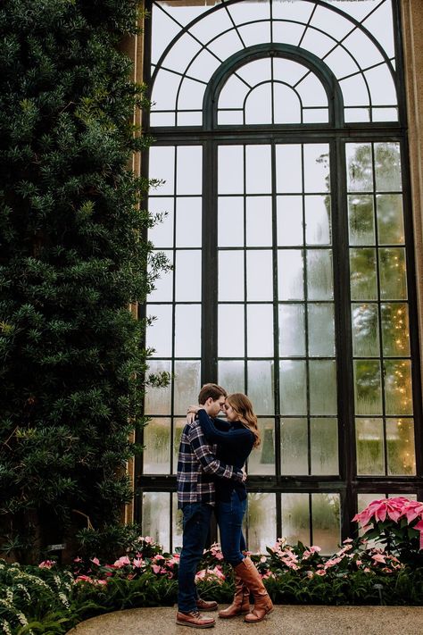 Longwood Gardens Photoshoot, Longwood Gardens Christmas, Mushroom Wedding, Christmas Engagement Photos, Greenhouse Engagement, Longwood Garden, Longwood Gardens Engagement, Arrow Photography, Photography Winter