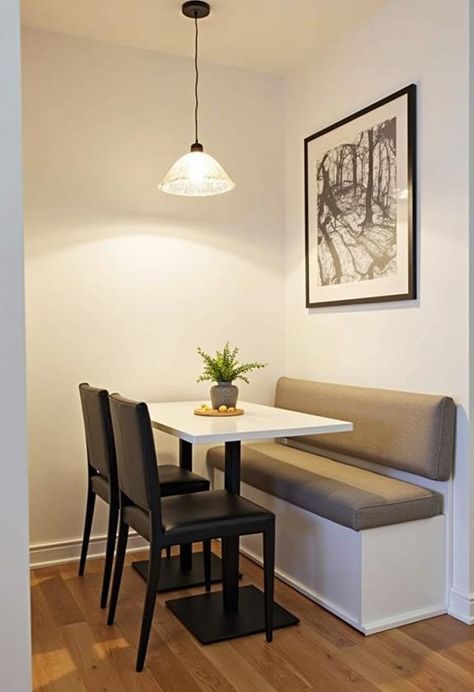 7 Compact Dining Nooks for Thrifty Small Homes - DesignerAffair Small Dining With Bench, Small Dining Ideas Space Saving, Small Dining Table Set Up, Folding Dining Tables For Small Spaces, Small Space For Dining Table, Space Saving Dining Table Ideas Kitchen, Small Apartment Dining Nook, Small Kitchen Table In Corner, Tiny Home Kitchen Table