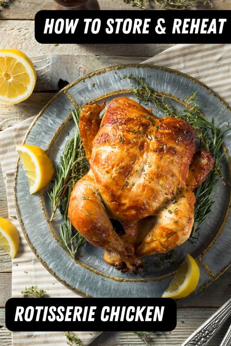 Wondering how to store and reheat rotisserie chicken? Here's all the tips you need! #howtostorerotisseriechickenuntildinner #leftoverrotisseriechicken #rotisseriechicken Freezing Cooked Chicken, Rotisserie Chicken Recipes Leftover, Rotisserie Chicken Recipe, Perfect Roast Chicken, Leftover Rotisserie, Cheesy Chicken Broccoli, Broiled Chicken, Leftover Rotisserie Chicken, Chicken Healthy