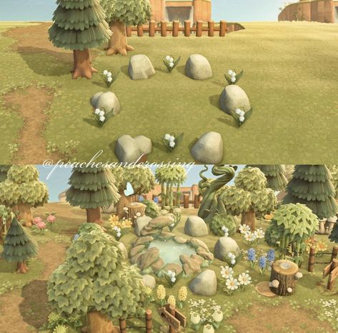 Animal Crossing Rock Garden, Acnh Builds, Cottagecore Ideas, Cottagecore Animal Crossing, Animal Crossing Island Inspo, Acnh Cottagecore, Forest Core, Spring Animals, Acnh Island Ideas