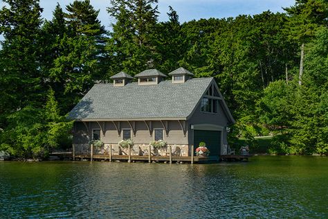 Boathouses - Wood and Clay | Fine Homes | Gilford NH Exterior Cabin, Boathouse Design, Boat Garage, Houses Exterior, Lake Houses Exterior, Lakefront Living, Lake Houses, Lake Winnipesaukee, Dry Land