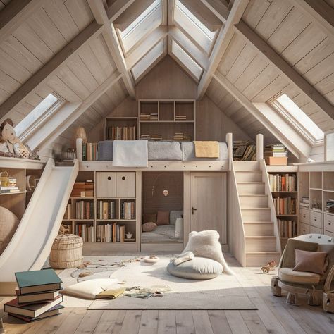 Loft Playroom, House Kids Room, Practical Home Decor, Attic Bedroom Designs, Kids Loft, Zen Den, Modern Kids Bedroom, Dream Bedroom Inspiration, Cozy Minimalist