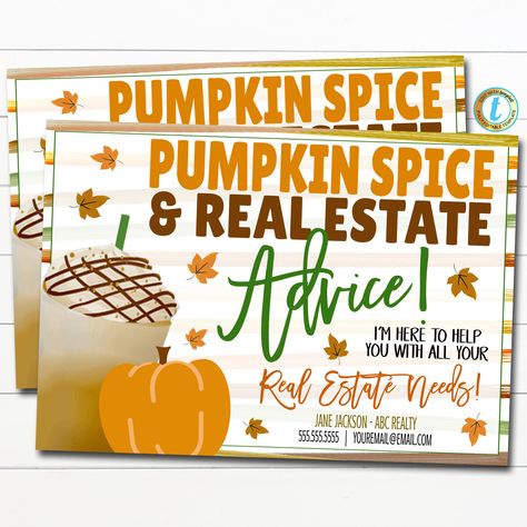 Fall Real Estate Marketing Ideas, Pop Bys Real Estate, Realtor Ideas, Postcard Mailer, Realtor Postcards, Client Appreciation, Real Estate Advice, Customer Appreciation, Autumn Coffee