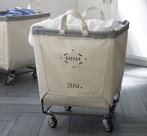 Steele Canvas Laundry Bin from Crate & Barrel Steele Canvas, Canvas Basket, House Laundry Room, Wood Monogram, Basket And Crate, Laundry Room Storage, Laundry Mud Room, Laundry Storage, Laundry Room Makeover