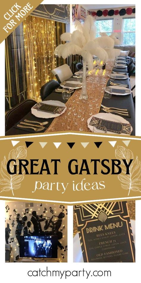 50th Birthday Great Gatsby Theme, Gatsby Birthday Party Decorations, 1920s Party Ideas Decoration, Great Gatsby Casino Party, Gasby Decoration Party, Gatsby Party Theme Decoration, The Great Gatsby Party Theme Outfit, Gatsby Party Food Ideas, Great Gatsby Centerpiece Ideas