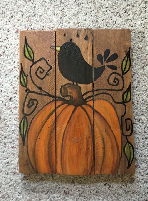 Crafts On Canvas, Dollar Store Fall Crafts, Dollar Store Fall Decorations, Fall Canvas Painting, Halloween Wood Crafts, Fall Canvas, Crafts Halloween, Chickadees, Fall Halloween Crafts