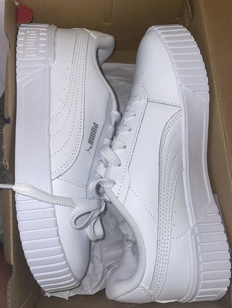 These are another one of my favorite Pair of shoes that I own!! They are all white Puma sneakers! #puma #shoes #fashion Puma White Sneakers, White High Heel Sandals, White Puma Sneakers, Puma Outfit, Shoe Wishlist, White Puma, Sneakers Puma, Puma Sneakers, Puma Shoes