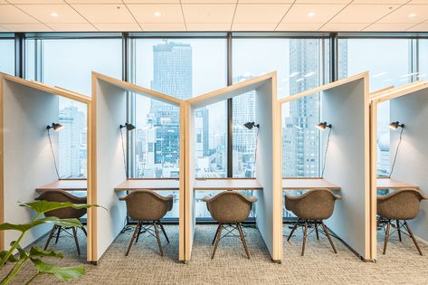 A Tour of Voyage Group’s New Tokyo Office - Officelovin' Office Booth, Coworking Space Design, Study Cafe, Office Partitions, Innovative Office, Cool Office Space, Office Design Inspiration, Modern Office Interiors, Office Pods