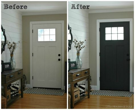 Update your entryway with a door painted in Iron Ore (SW 7069), a gray paint color from Sherwin-Williams. Front Door Colors Inside, Inside Of Front Door, Interior Door Colors, Interior Front Door, Door Painting, Green Front Doors, Black Interior Doors, Door Paint, Door Colors