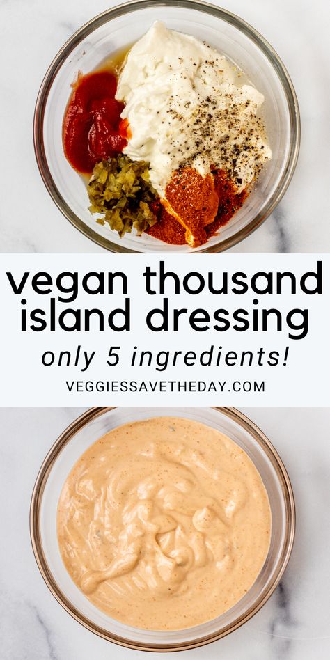 Vegan Thousand Island Dressing Recipe, Thousand Island Dressing Recipe, Vegan Salad Dressing Recipes, Vegan Sauce Recipes, Vegan Salad Dressing, Vegan Dressing, Thousand Island, Healthy Plant Based Recipes, Thousand Island Dressing