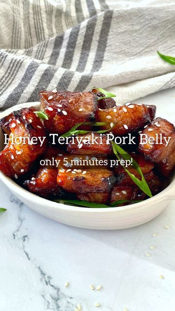 Sharon 🥢 Quick & Easy Recipes on Instagram: "The Best Air Fryer Honey Teriyaki Glazed Pork Belly Bites, only 5 minutes of prep time! Ingredients & Tips below ↓ 🛒 what you’ll need: * 1.5 lbs Pork belly without skin ( Cut into 1” cubes) * 1 tbsp Soy Sauce – Low Sodium or regular * 1 tbsp Hoisin Sauce * 2 tbsp Brown sugar * ½ tbsp Sesame Oil * ½ tbsp garlic powder * 3 tbsp honey (+ 1 tbsp for basting) * 2 tbsp Oyster sauce * ½ tbsp Rice vinegar * ½ tbsp Dark soy sauce * 1 tsp Salt * 1 tbsp Hone Honey Soy Pork Belly, Teriyaki Pork Belly, Honey Glazed Pork Belly, Pork Belly Marinade, Pork Pieces, Glazed Pork Belly, Asian Pork Belly, Pork Belly Bites, Vegan Chinese Food