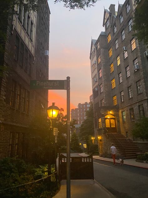 Pinehurst Avenue, NYC at sunset Washington Heights Nyc, Washington Heights, Nyc Aesthetic, Clothing Ideas, Times Square, Washington, New York