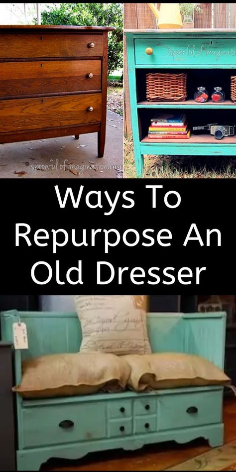 Dresser Storage Ideas, Recycled Dresser, Broken Dresser, Books At Home, Drawers Repurposed, Old Dresser Drawers, Upcycle Dresser, Drawers Kitchen, Repurposed Dresser