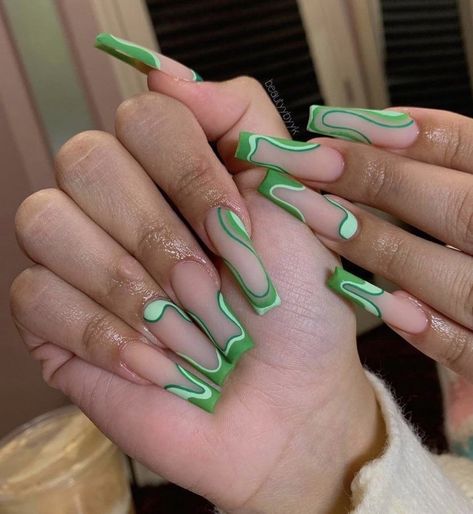 Nail Design Glitter, Hoco Nails, Green Acrylic Nails, Girly Acrylic, Long Acrylic Nail Designs, Green Nail, Acrylic Nails Coffin Pink, Long Square Acrylic Nails, Acrylic Nails Coffin