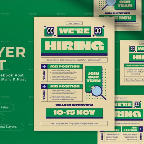 Green Geometric We're Hiring Flyer Set Now Hiring Poster Design, Hire Poster Design, Hiring Poster Design Ideas, Flyer Graphic Design, Event Poster Design Inspiration, Hiring Flyer, Poster Design Ideas, Hiring Poster, Clothing Exchange