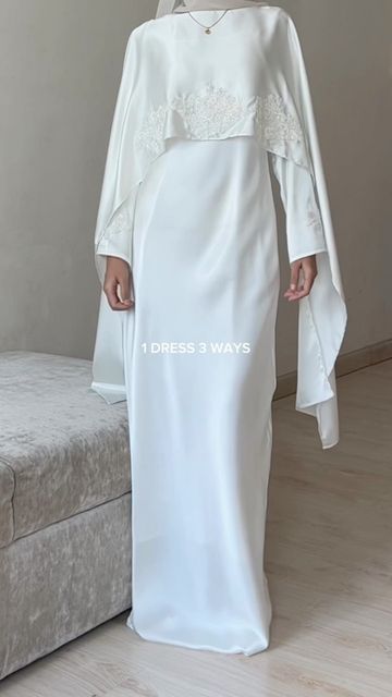 Abaya For Nikkah, White Abaya Wedding, Wedding Dresses Islamic, Dresses Swareh, Hijabi Bride White, Abaya Wedding Dress, Wedding Dress With Hijab, Nikkah Setup, Nikkah Abaya