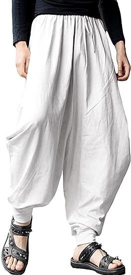 AUDATE Men's Casual Cotton Linen Trousers Yoga Baggy Harem Pants Wide Leg Bat Pants Drawstring Pirate Costume Hippie Clothes : Amazon.co.uk: Fashion Bat Pants, Baggy Linen Pants, Mens Harem Pants, Harem Pants Outfit, Baggy Harem Pants, Clothes Amazon, Cotton Linen Trousers, Harem Pants Men, 18th Bday