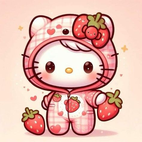 Cute Panda Drawing, Hello Kitty Imagenes, Kawaii Strawberry, Images Hello Kitty, Kawaii Hello Kitty, Walpaper Hello Kitty, Cute Kawaii Animals, Hello Kitty Characters, Print Design Art