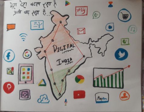 A poster on digital india Digital India Drawing Poster, Digital India Poster Painting, Digital India Posters Design, Digital India Drawing, Digital India Posters, India Drawing, File Decoration, File Decoration Ideas, India Poster