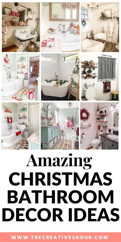 Transform your small bathroom into a rustic winter wonderland with these DIY Christmas bathroom decor ideas. From modern and neutral tones to farmhouse charm, discover creative ways to infuse the holiday spirit. Explore green and black accents, charming shower curtains, and even festive touches for the kids' bathroom. Sprinkle a dash of pink or keep it simple and elegant – there's a decor idea for every style. Elevate your small space with these easy and affordable Christmas bathroom decor tips. Christmas Bathroom Decor Diy, Winter Wonderland Bathroom, Winter Wonderland Bathroom Decor, Winter Shower Curtain, Christmas Decorations For Bathroom Decorating Ideas, Christmas Decorated Bathrooms, Christmas Toilet Decoration, Christmas Ideas For Bathroom, Simple Bathroom Christmas Decor