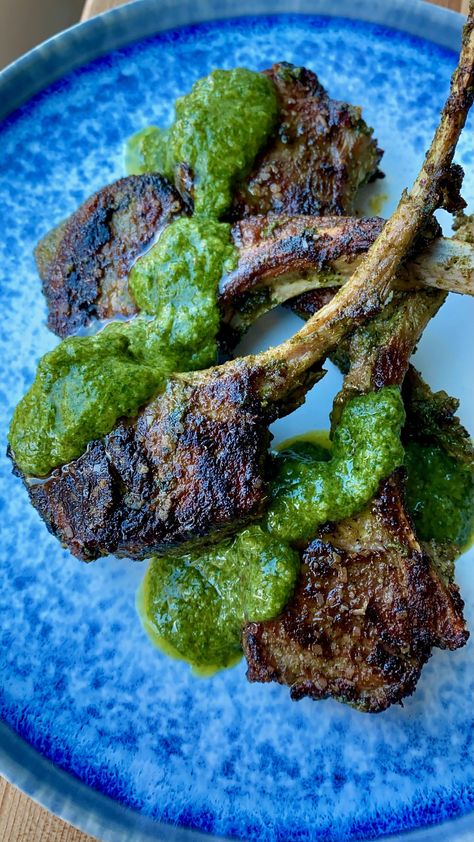 Mint Marinade For Lamb, Marinated Lamb Chops, Lamb Chops Marinade, Cilantro Chimichurri, Cumin Lamb, Marinated Lamb, Grilled Lamb Chops, Chimichurri Recipe, Lamb Chop Recipes