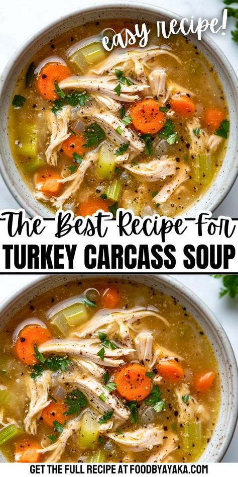 Turkey carcass soup with fresh vegetables, ideal for holiday leftovers and winter dinners. Christmas Soup Recipes, Turkey Carcass Soup, Best Turkey Soup, Lima Bean Soup, Turkey Soup From Carcass, Turkey Vegetable Soup, Turkey Seasoning, Christmas Soup, Leftover Turkey Soup