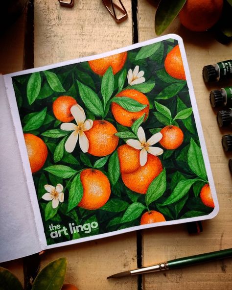 Orange Fruit Painting, Orange Drawing, Square Sketchbook, Flowers Represent, Listen To Your Heart, Fruits Drawing, Hot Orange, Orange Painting, Instagram Painting