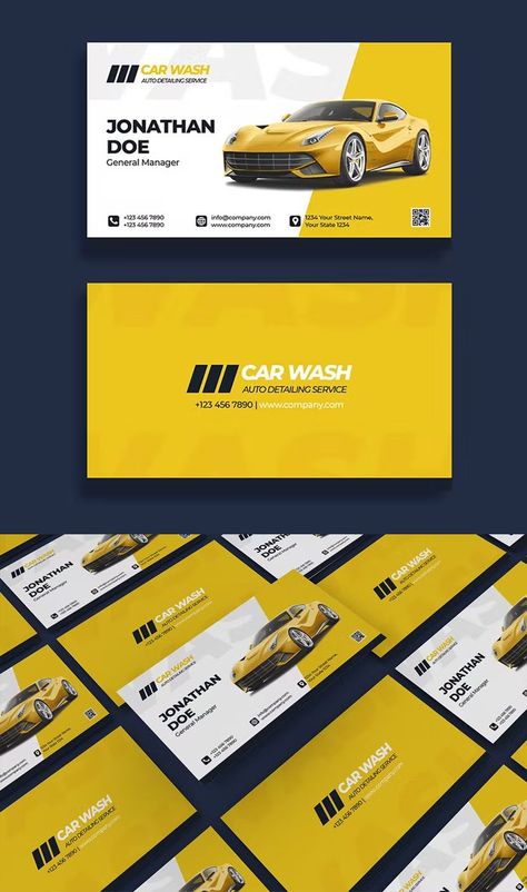 Car Visiting Card Design, Business Card Company, Automotive Business Cards, Graphic Designer Business Card Creative, Car Wash Business Cards, Detailing Business Cards, Visit Card Design, Car Wash Design, Car Business Card